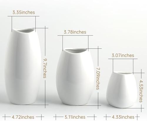 hjn Ceramic Vase Set of 3 White Flower Vase for Home Decor, Modern Decorative Vases for Flowers/Ideal Shelf Decor/Table/Living Room/Kitchen/Office-White - Image 4