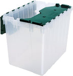 Akro-Mils KeepBox 18 Gal Storage Box, Lid Attached, Stackable, Clear/Green by Akro-Mils