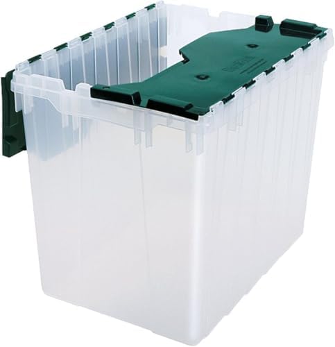 Akro-Mils KeepBox 18 Gal Storage Box, Lid Attached, Stackable, Clear/Green by Akro-Mils