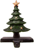 Chalily 3-D Christmas Tree Stocking Holder Cast Iron Hooks for Christmas Socks Hand Painted Green & Gold Easily Rest on a Mantel, Fireplace, or Book Shelf Heavy Duty & Durable Holiday Season Decor by Chalily