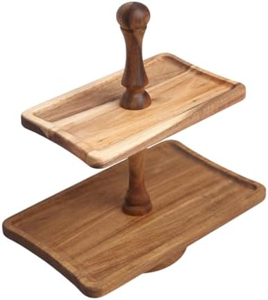 Acacia Wood 2 Tiered Serving Tray Display Stand by Saparim