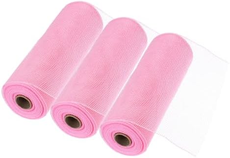 MECCANIXITY 3pcs 10 Inch Poly Burlap Mesh for Wreath, Decorative Mesh Fabric Ribbon 10 Yard for Fall Easter Christmas Flower Bow, Light Pink by MECCANIXITY