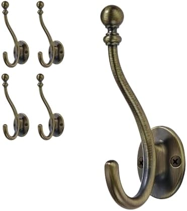 AVICCI 5 Pack Coat Hooks Brushed Brass Coat Hook,Heavy Duty Hooks Decorative Wall Hooks for Bathroom Bedroom Kitchen Towel Robe Clothes Cabinet Closet Bathroom Hardware by Home