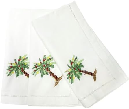 Embroidered Cloth Napkin Palm Tree Cotton Napkins Set of 6, 20x20 Hemstitch Table Napkins Machine Washable, Daily & Christmas, Great Present Ideas by Unknown
