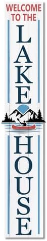Welcome To The Lake House Porch Sign 8x48inch Farmhouse Lake Porch Leaner Decorations, Rustic Ship Welcome Decoration for Front Door Yard Deck Patio Vertical by Ymaotrade