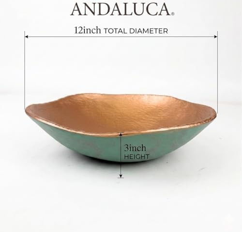 ANDALUCA Cast Metal Turquoise Copper Finish Round Decorative Bowl (12 inch) - Image 2