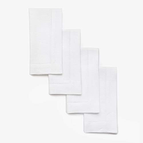 Solino Home 100% Pure Linen Napkins White Hemstitch, 20 x 20 in, Set of 4 by SolinoHome