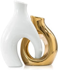 Gold Vases Set of 2, Ceramic Flower Vase for Home Decor by TZIZO