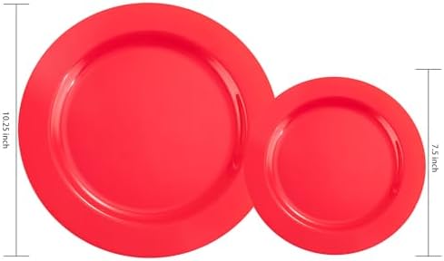 FLOWERCAT 60PCS Red Plastic Plates - Heavy Duty Red Plates Disposable for Party - Include 30PCS 10.25inch and 30PCS 7.5inch for 30 guests Birthday Party & Events &4th of July - Image 2