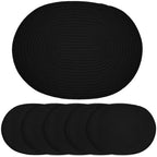 Oval Woven Cotton Placemats Set of 6, Thick Braided Rope Table Mats, 17 x 13 Inches Large Non Slip Heat Resistant Place Mats for Dining Table, Farmhouse Boho Hot Pads for Kitchen Decor (6, Black) by Unknown