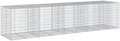 vidaxl Galvanized Outdoor Gabion Basket with Cover - 177.2"x39.4"x39.4" - -, Tool-Free Assembly by vidaXL