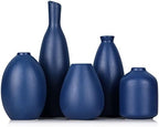 Blue Ceramic Vase - Set of 5 Blue Bud Vases, Modern Farmhouse Navy Blue Decorative Vases for Home, Office, Living Room, Table Decor - Ideal Centerpieces for Flowers, Shelf and Fireplace Accents by QIANLING