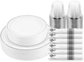 M MCIRCO ﻿175 Piece Silver Dinnerware Set,25 Silver Rim Plastic Plates, 25 Cups,25 Pre Rolled Napkins with Plastic Silverware, Disposable Dinnerware Set for 25 Guest by MMCIRCO