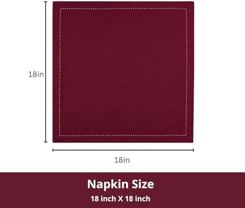 PurpleEssences Hemstitch Cloth Napkins 18x18 in Set of 12 - Burgundy - Image 3