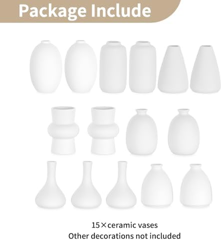 NUPTIO Small White Ceramic Vase: 15 Pcs Assorted Vases - Image 6