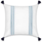 Hofdeco Premium Coastal Patio Indoor Outdoor Throw Pillow Cover Only, 20"x20" Water Repellent for Backyard, Couch, Baby Blue Embroidered Stripes with Tassels - Image 6