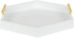 Kate and Laurel Lipton Hexagon Decorative Tray with Polished Metal Handles, White and Gold - Image 2