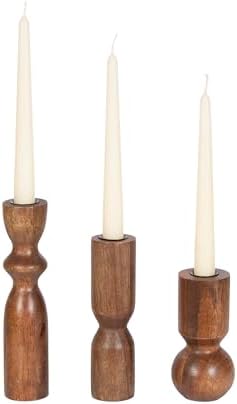 Kate and Laurel Pico Modern Three-Piece Mango Wood Taper Candle Holder Set, Set of 3, Walnut Brown, Transitional Wooden Candlestick Holders for Dining Table or Fireplace Mantel Display by KateandLaurel