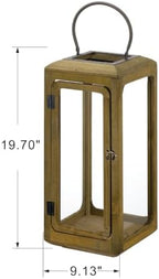 18" High Decorative Wood and Glass Lantern with Metal Handle, Distress Brown, Candle Holder (Distressed Brown, Large) - Image 2