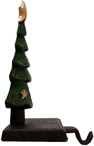 Chalily 3-D Christmas Tree Stocking Holder Cast Iron Hooks for Christmas Socks Hand Painted Green & Gold Easily Rest on a Mantel, Fireplace, or Book Shelf Heavy Duty & Durable Holiday Season Decor - Image 3