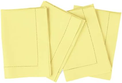 Solino Home Cotton Linen Napkins Yellow Hemstitch, 20 x 20 in, Set of 4 by SolinoHome