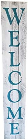 Welcome Sign for Front Porch Made with Real Rustic Reclaimed Wood - 5 feet Tall - Fixer Upper Farmhouse barn Wood Style (White/Teal) by RockinWood