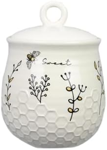 Young's Inc Honey Bee Ceramic Cookie Jar with Lid, Farmhouse Kitchen Storage Canister for Cookies, Treats,Coffee,Tea,Snacks,7.8 Inch Sweet Bee Decor Rustic Kitchen Container by YoungsInc