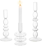 Glasseam Glass Tapered Candlestick Holder 3Pcs Unique Taper for Table Decor by Glasseam