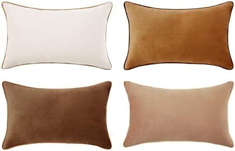 MONDAY MOOSE Decorative Throw Pillow Covers Cushion Cases, Set of 4 Soft Velvet Modern Double-Sided Designs, Mix and Match for Home Decor, Pillow Inserts Not Included (12x20 inch, Brown/Beige) by MondayMoose