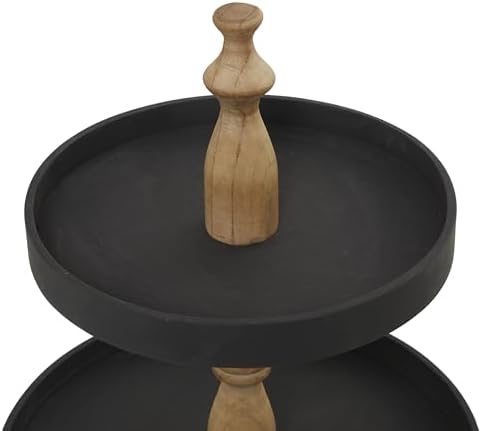 Deco 79 Wood 3 Level Tiered Server with Wood Post, 16" x 16" x 24", Black - Image 4