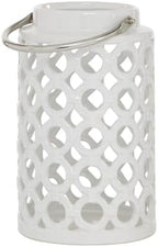 Deco 79 Ceramic Circles Decorative Candle Lantern with Cut Out Design, 7" x 8" x 11", White - Image 2
