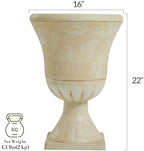 Worth Garden Plastic Urn Planters for Outdoor Plants, Tree 22'' Tall 2 Pack Round Classic Resin Flower Pots Indoor Beige Traditional Front Porch 15 in Dia. Large Imitation Stone Decorative Patio Deck - Image 3