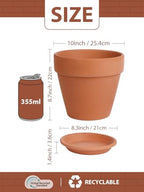INGOFIN Terracotta Pot with Saucer - 10 Inch Ceramic Clay Pot for Plants with Drainage Hole, Large Terra Cotta Flower Planter with Tray for Indoor Outdoor Plants - Image 2