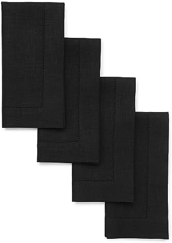 Solino Home 100% Pure Linen Napkins Black Hemstitch, 20 x 20 in, Set of 4 by SolinoHome