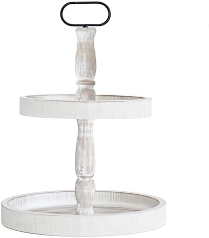 Decorative Tray - Two Tiered Tray Cupcake Stand Farmhouse Rustic 2 Tiered Serving Tray for Home and Kitchen Decor, Party, Weddings-Holiday Decoration Customizable Display Options(White) by Home