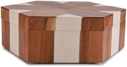 Perilla Home Hexagon Wooden Box, Brown and White, Wood and Resin, 9.54x8.07x3.15 Inch, Decorative - Image 5