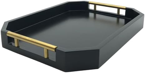 Serving Tray with Polished Metal Handles, Hexagon Coffee Table Tray, Modern Rectangle Decorative Tray, Large Ottoman Tray, Perfect for Storage and Display (Black Rectangle) - Image 3