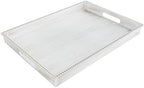 MAONAME Vintage White Serving Tray with Handle, Rectangular Beaded Tray by MAONAME