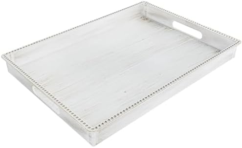 MAONAME Vintage White Serving Tray with Handle, Rectangular Beaded Tray by MAONAME