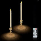 Flameless Taper Candles with Illuminated Glass Candle Holder, Remote Timer 2AA Battery Operated 500+ Hours for Thanksgiving/Xmas Decor, Wedding Centerpiece, Ivory, 2 Pack by MISSTIME