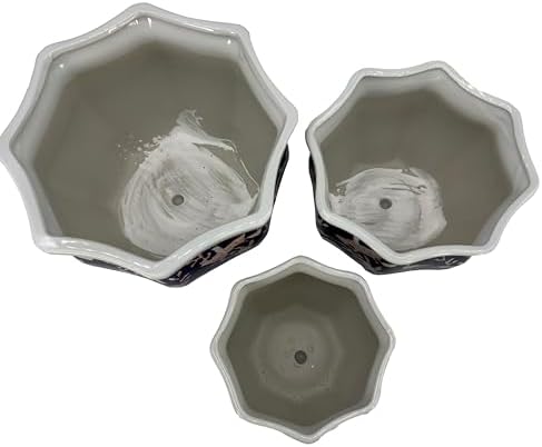Galt International Blue & Pink Round Fluted Floral Porcelain Ceramic Plant Flower Planter Pot Set of 3 (7.5", 10", 13") Garden Pots Chinese Asian Design - Image 5