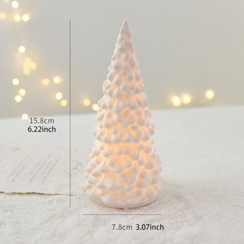 Ceramic Christmas Village Houses with Light, White Porcelain House Figurine, Rustic Decor for Home Table Bookshelf,Large Christmas Tree - Image 2