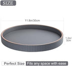 GORESE 12" Round Coffee Table Tray for Home Decor, PU Leather Decorative Serving Tray for Home & Entryway Tables, Perfume and Jewelry Tray for Dresser & Nightstand, Gray - Image 2