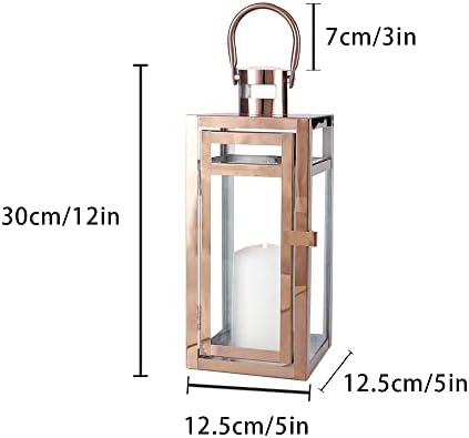 TRIROCKS Stainless Steel Decorative Lantern 12'' High Metal Candle Holder with Tempered Glass Perfect for Home Decor Living Room Parties Events Tabletop Indoors Outdoors (Rose Gold) - Image 6