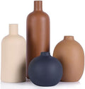 Ceramic Vase Set of 4, Modern Vases Home Decor, Neutral Decorative Vase for Bouquet Pampas Grass Dried Fresh Flowers, Small Vase for Living Room, Kitchen, Bedroom, Bathroom, Entryway Mantel, Decor by QIANLING