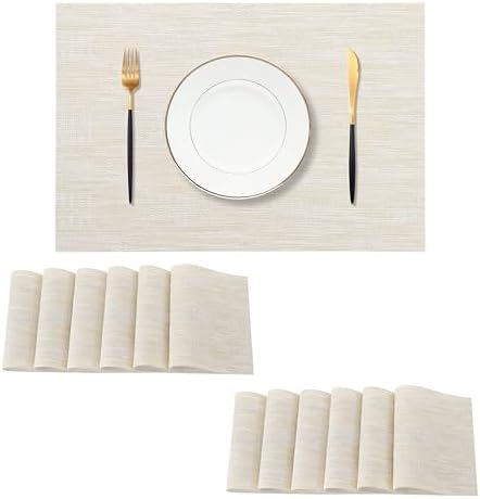 Leetaltree Wheat Placemats Set of 12 - Heat Resistant Non-Slip Place mats for Dining Table, Washable Durable PVC Vinyl Woven Table Mats（Wheat, 12） by Leetaltree-ArtatEveryTable
