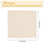 Pesonlook 24 Pcs Natural Cotton Linen Napkins with Fringe, 16x16 Inches - Image 3