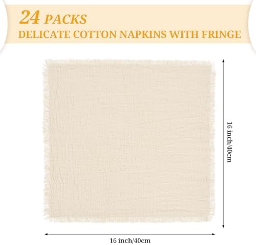 Pesonlook 24 Pcs Natural Cotton Linen Napkins with Fringe, 16x16 Inches - Image 3