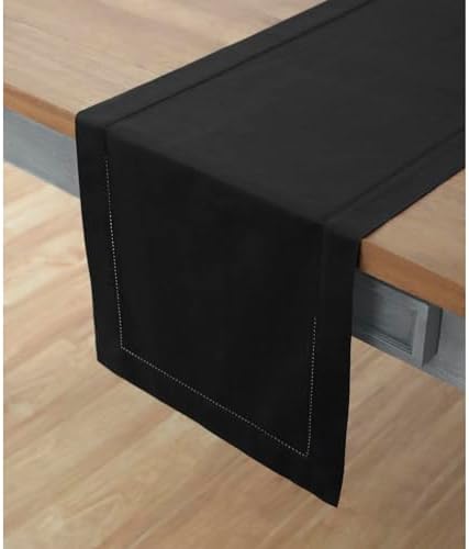 Solino Home Cotton Linen Table Runner Black Hemstitch, 14 x 72 in - Image 2