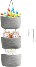TeoKJ Over the Door Hanging Basket, 3-Tier Woven Cotton Wall-Mounted Storage Organizer Bag Decorative Hanging Nursery Baskets, Gray by TeoKJ